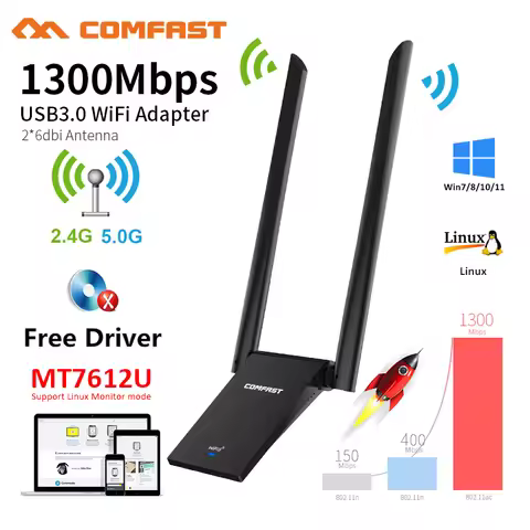 Comfast 1300Mbps Wifi Adaptador USB 3.0 WIFI Adapter 5.8Ghz /2.4G Network Cards MT7612U 2 Antenna PC
