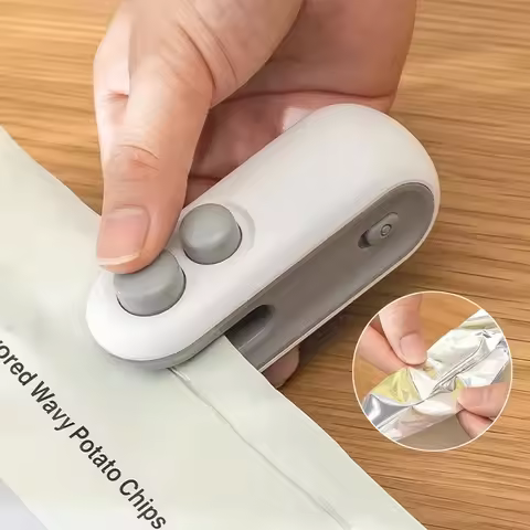 Mini Plastic Bags Sealer Portable Heat Sealing Machine for Snacks 2-in-1 Rechargeable Handheld Food 
