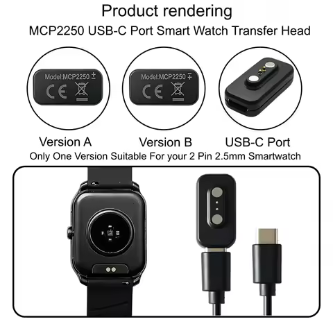 Magnetic Charging Adapter Version A+Version B Transfer Head & USB-C Cable For 2 Pin 2.5mm Smartwatch