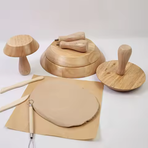 4.4'' 6'' 7.8'' 9.5'' Wood Pottery Tools Clay Plaster Mold with Handle Ceramics Tools for DIY Bowls 
