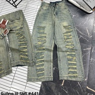 Quần bò jean nữ dáng lỡ 90cm ống suông rách nhiều - Size SML - 440 441