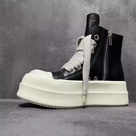 Men's High Top Shoes Women Casual Platform Heels Sneakers Leather Jumbo Lace Up Zip Luxury Autumn Bl