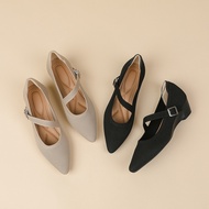 6045-4 Pointed Toe Shallow Mouth Princess Shoes Women Mary Jane One-word Strap Breathable Knitted We