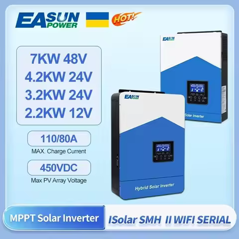 EASUN POWER Hybrid Solar Inverter MPPT Pure Sine Wave 6.2KW 4.2KW 3.2KW 2.2KW 48V 24V 12V 220v Solar