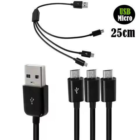 USB to Micro USB Splitter Cable, 3 in 1 USB 2.0 A Male to Three Micro USB Male 1 to 3 Sync Charging 