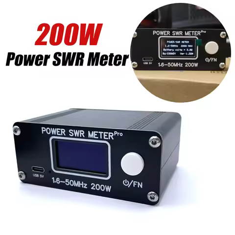 200W Power SWR Meter 1.6-50MHz 0.5W HF Shortwave Power SWR Meter Pro HF PWR SWR Meter with 1.29 Inch