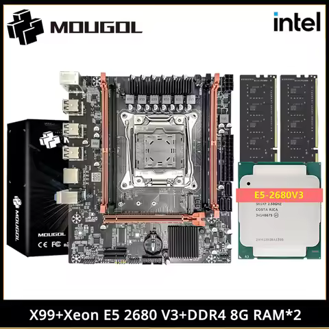 MOUGOL X99 Motherboard Set with Intel Xeon E5 2680 V3 CPU & Dual Channel DDR4 8Gx2 2133MHz ECC RAM M