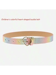 1條兒童彩色心形扣腰帶,七彩繽紛的細密閃光,簡約兒童腰飾裝飾