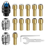 16Pcs Drill Chuck Collet Set, 1/32 to 1/8inch Drill Chuck Collet Set with 11Pcs Brass Collet, 3Pcs C