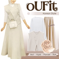 Stylish Fashion Set for Teenagers (Asania Cream Vest, Hijab, Cuff, Skirt) Women's 3-in-1 Oneset - GN