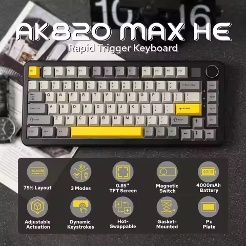 AJAZZ AK820MAX Magnetic Switch Keyboard Wired/Wireless Tri-Mode 75% Layout With 0.85" TFT Screem 81K