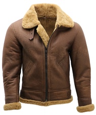 Men's Brown B3 Shearling Sheepskin WW 2 Bomber Leather Flying Aviator Jacket