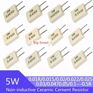 10 pcs 5W 0.01 0.1 0.15 0.22 0.25 0.33 0.5 ohm Non-inductive Ceramic Cement Resistor 0.1R 0.15R 0.22
