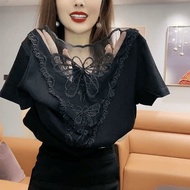 Summer women's new fashionable slimming and beautiful back butterfly V-neck short sleeved top T-shir
