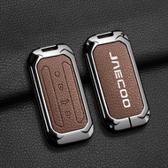 Hợp kim kẽm chìa khóa xe thông minh trường hợp bìa vỏ chìa khóa Fob Keychain da dê da thật nút bảo v