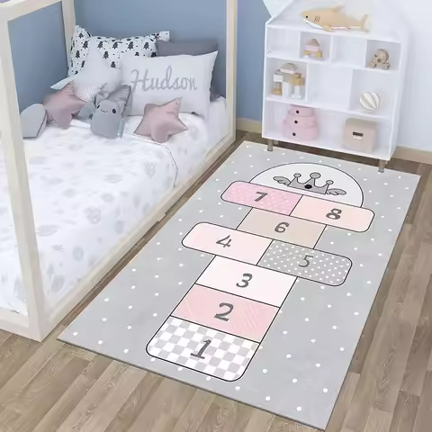 Light Gray Children's Hopscotch Carpet for Boy Girl Cartoon Game Carpets Living Room Baby Crawling N