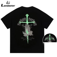 Lansboter เสื้อยืดผู้ชาย เสื้อผ้าผู้ชาย t shirt for men เสื้อยืดแขนสั้นเรืองแสง,เสื้อยืดคู่สะท้อนแสงสำหรับผู้ชายและผู้หญิงดาบเรืองแสงใหม่