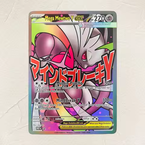 Pokemon English Mega Mewtwo Y EX DIY Holographic Foil Texture Card, Perfect Condition Premium Anime 