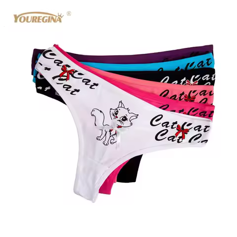 YOUREGINA Cotton Panties Women Underwear Thongs and G Strings Kawaii Cute Panties Tanga Women Linger