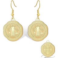 LIKGREAT Saint Benedict Medal Earrings for Women Christian Catholic Cross Exorcism Prayer Jewelry