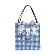 Kusuguru Japan 手提包 跳躍中的貓丸們 格紋造型雜誌包-藍色