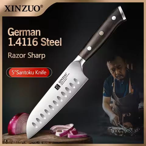 XINZUO 5 Inch Santoku Knife Professional German Steel Din 1 4116 High Temperature Heat Treatment For