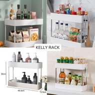 Kelly 2 LAYER TROLLEY TROLLEY GAP HOLDER Rack 2-tier Storage Container Spice Rack Kitchen Tool TOILET Room, TROLLEY