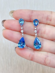 S925純銀藍色托帕石耳環