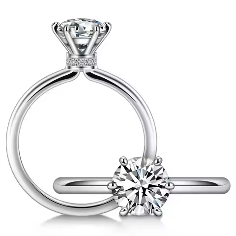 1CT Moissanite Solitaire Ring 925 Sterling Silver Lab Diamond Engagement Rings for Women Round Cut D