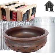 Pottery - Clay Pot for Bonsai Plants, 3-sided Carved Model, delivery with safe wooden packaging