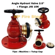 MERAH FIRE ANGLE HYDRANT LANDING VALVE ZEKI 2.5" 65 MM COUPLING MACHINO FLANGE JIS 10K + CAP RED RED
