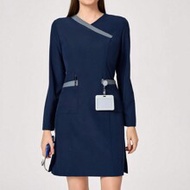 Color Block V-Neck Long Sleeve Pocket Short Nurse Dress Set Scrub Set Nurse Dresses Scrub Tops Scrub