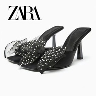 Zara Women's Shoes Pearl Strap Square Toe Stiletto High Heel Sandals