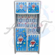 rak piring aluminium kaca keramik 2 pintu legok karakter doraemon