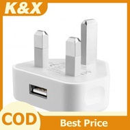 K&X Mains 3 Pin Plug USB Adaptor Wall Charger Travel Charging Cable For Iphone Samsung New