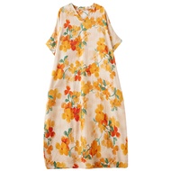 XITAO V-neck Batwing Sleeve Print Dress Flower Casual Thin Elegant A-line Leisure Sweet Comfortable 