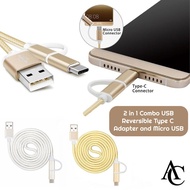 1M / 3FT 2 in 1 Combo USB Reversible Type C Adapter and Micro USB Braided Charger Cable