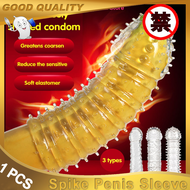 Reusable G spot Crystal Roubust Dotted G point Spike 6 inch Cock Penis Sleeve With Spike and Bolitas for Men Dotted Ribbed Big Particles Spike G spot Cock Sex Penis Sleeve Enlargement Condoms for Men for Happy Sex