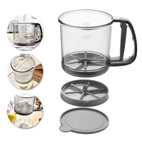 Flour Sifter Hand Press Semi Automatic Plastic Flour Sieve Cup Kitchen Gadget Handheld Flour Filter 