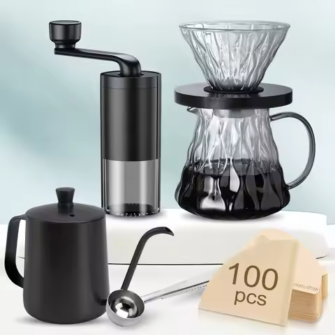 Pour Over Coffee Maker Set of 6, Pour Over Coffee Kettle, Coffee Grinder, Glass Coffee Carafe and Dr