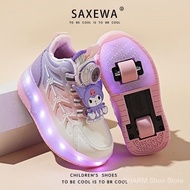 【Original quality】girls' double-wheeled Heelys, children's Kuromi cotton shoes, luminous knob skates