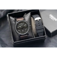 Jam Tangan Pria Fashion Fossil Strap Kulit Free Tali Kanvas +Box Exclusive
