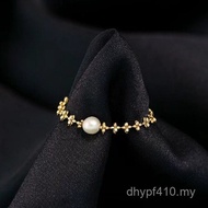 Pearl Ring Female Temperament Colorful Gold Lace Pearl Natural au750 Simple Freshwater Adjustable Ri