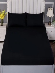 3入組/套素色黑色床笠套裝1入組床笠和2入組枕套極簡主義布藝家居床罩被套