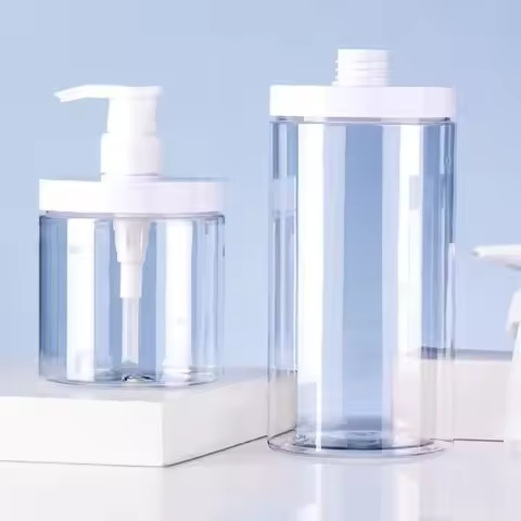 500/1000ml Pump Bottle Dispenser Wide Mouth Clear Shower Soap Dispenser Refillable PET Storage Bottl