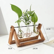 1 Set Creative Retro Wooden Frame Glass Vases Green Ivy Plant Flower Hydroponic Vessel Home Balcony