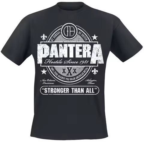 Pantera Retro Stamp Graphic Tee, Classic Metal T-Shirt with Hostile Since 1981 & Stronger Than All D