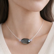 Quiet Tide - 天然藍兔毛水晶項鍊 紫鋰輝石 手工银饰