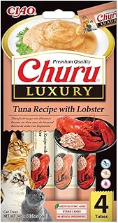 INABA Churu Luxury Cat Treats with Tuna and Lobster, Grain-Free, Sugar-Free, Low Calorie, Only 6 kca