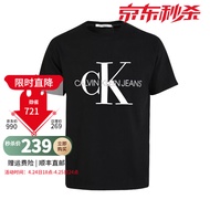 卡尔文·克莱恩（Calvin Klein）男装CK男装大logo字母图案男士短袖T恤98992 黑色 L